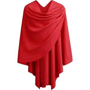 Women's 1-red Cross Front Poncho Sweater Wrap Knitted Elegant Shawls Cape